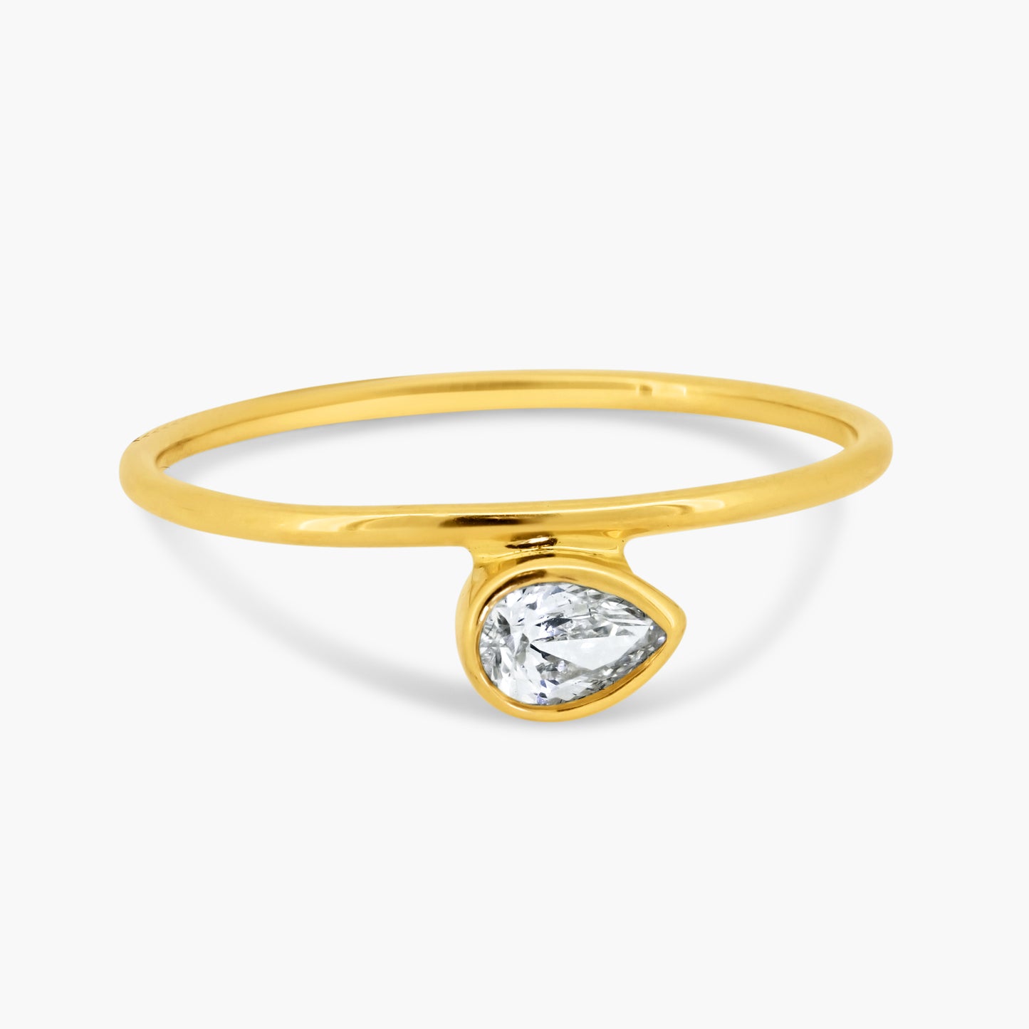 14K Yellow Gold Dainty Pear Bezel Ring - R60603205