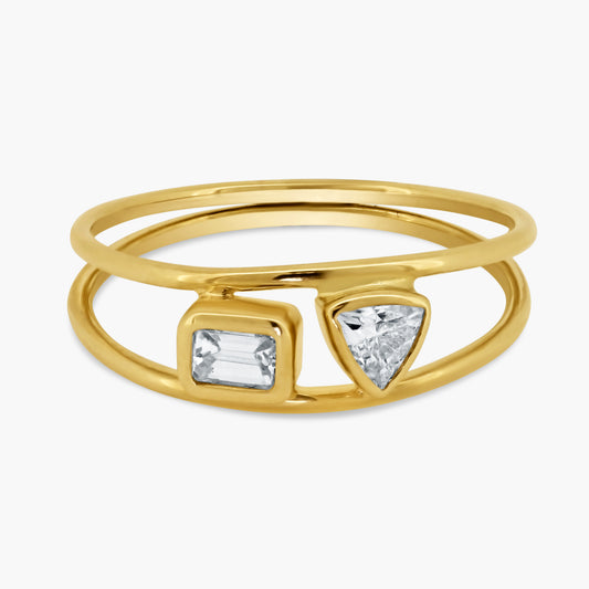 14K Yellow Gold Dainty Double Diamond Ring - R606032ET