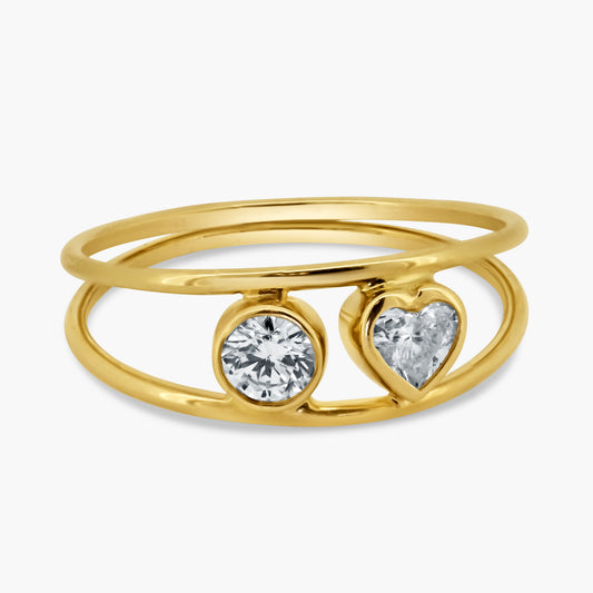 14K Yellow Gold Dainty Double Diamond Ring - R606032HR