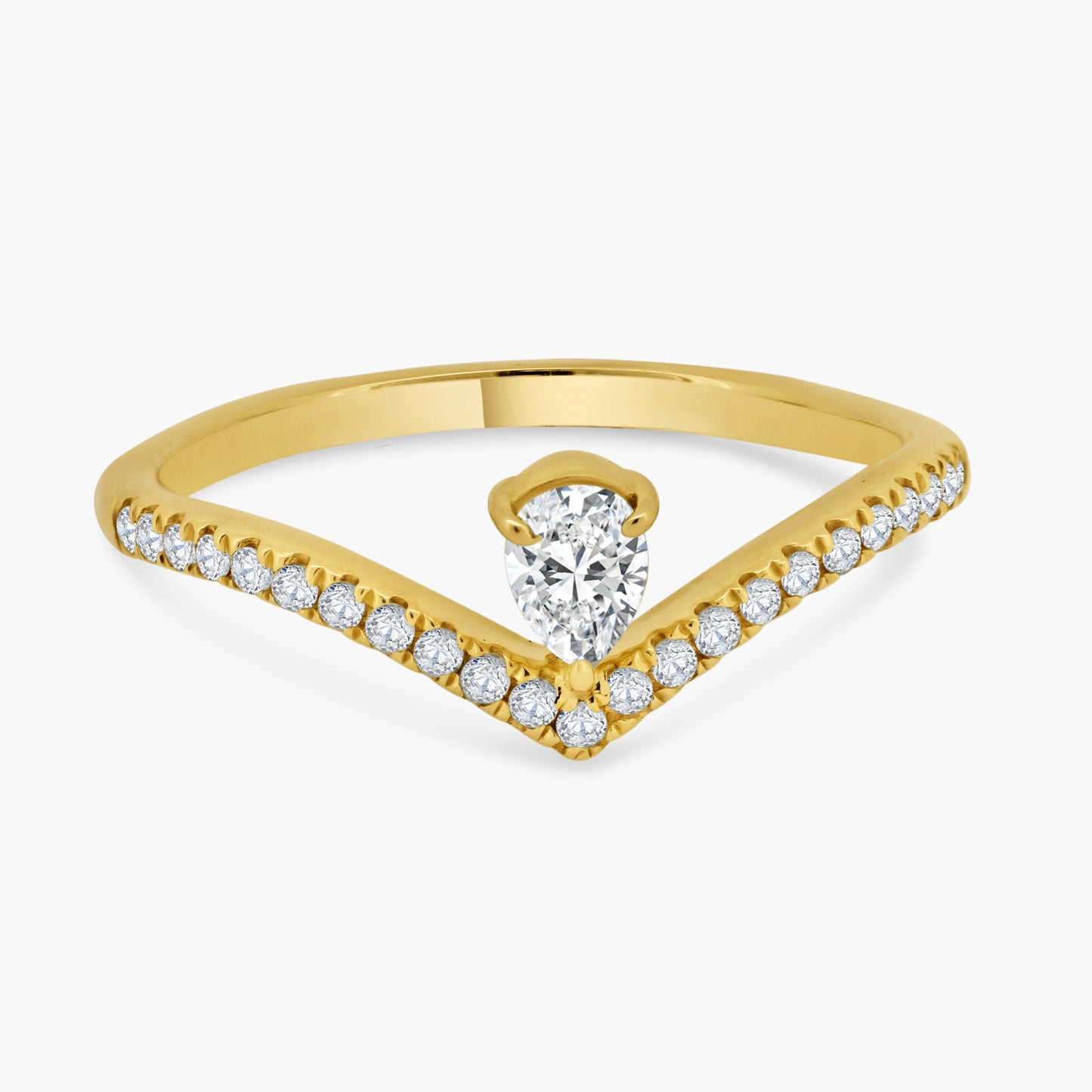 14K Yellow Gold Center Pear Diamond Curved Ring - R60603303