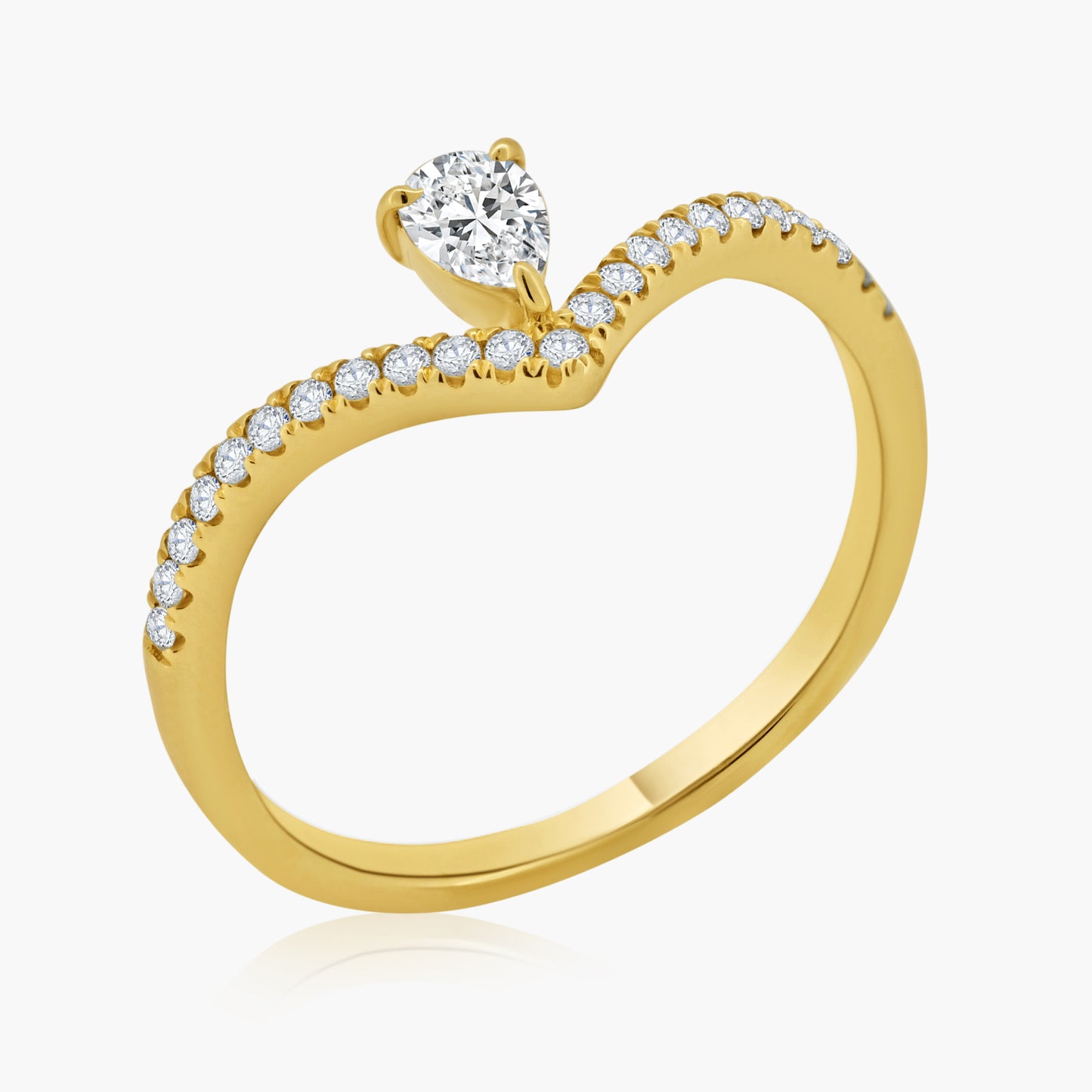 14K Yellow Gold Center Pear Diamond Curved Ring - R60603303