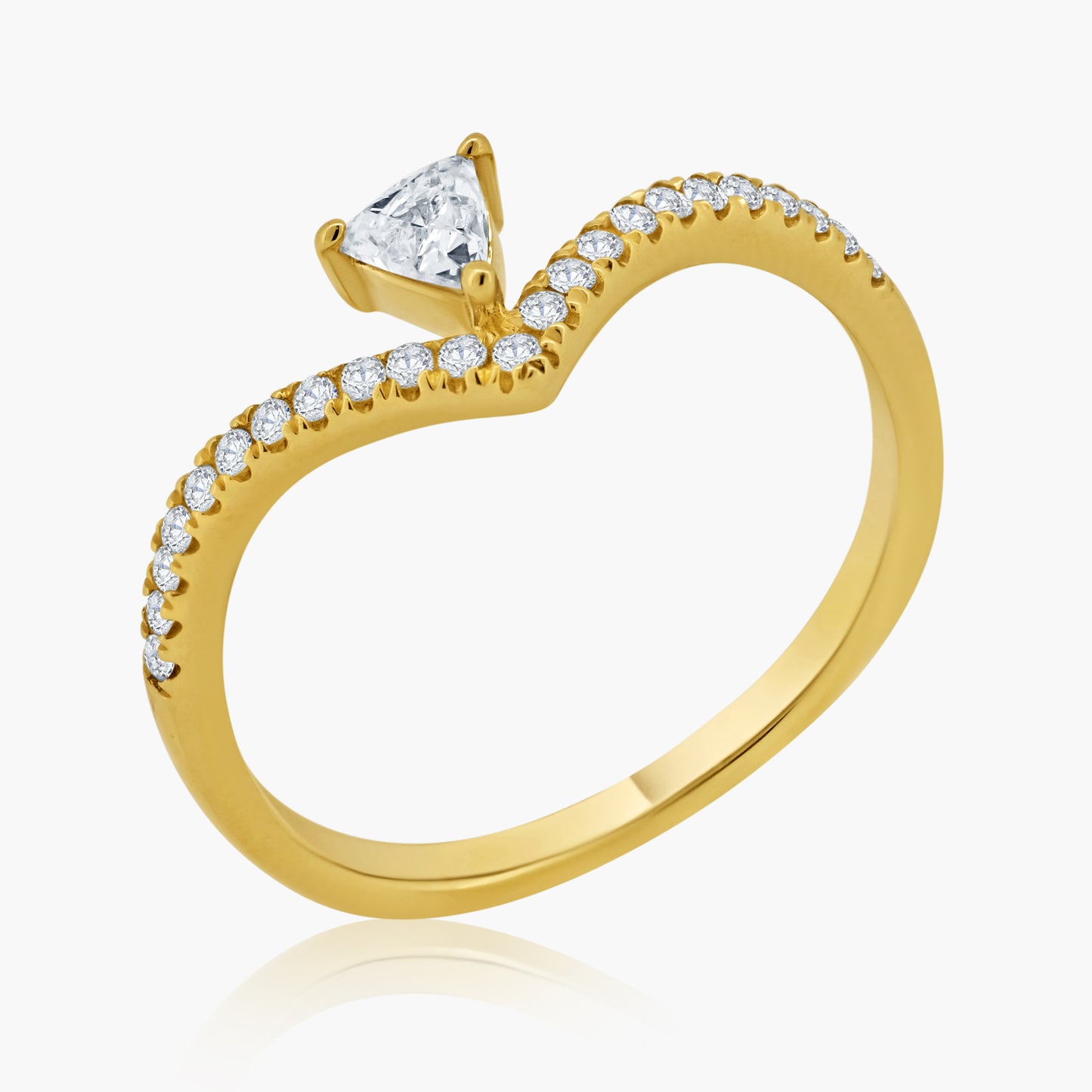 14K Yellow Gold Center Triangle Diamond Curved Ring - R60603307