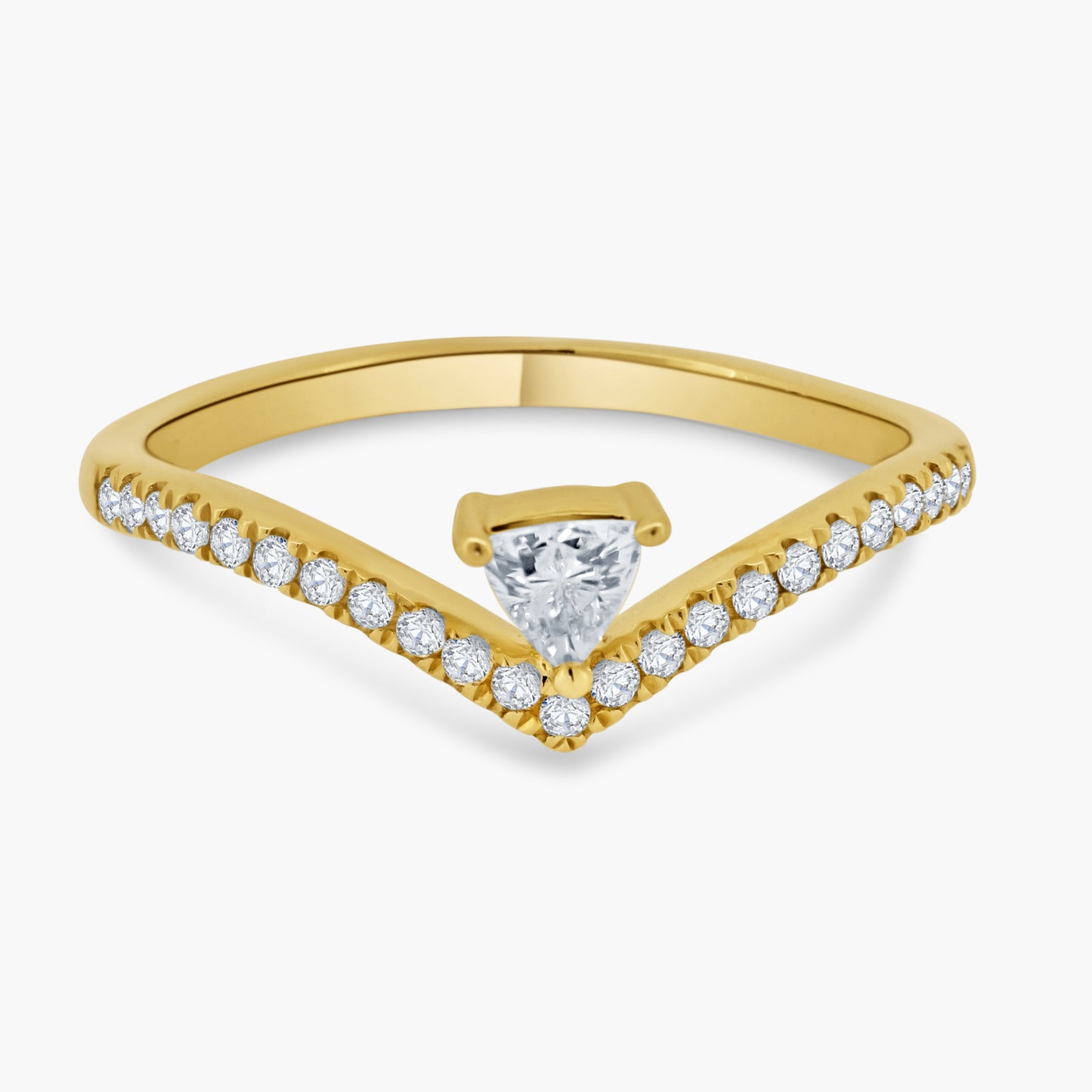 14K Yellow Gold Center Triangle Diamond Curved Ring - R60603307