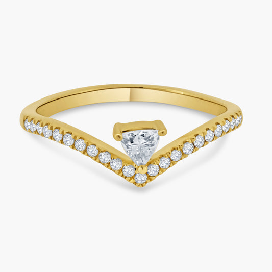 14K Yellow Gold Center Triangle Diamond Curved Ring - R60603307