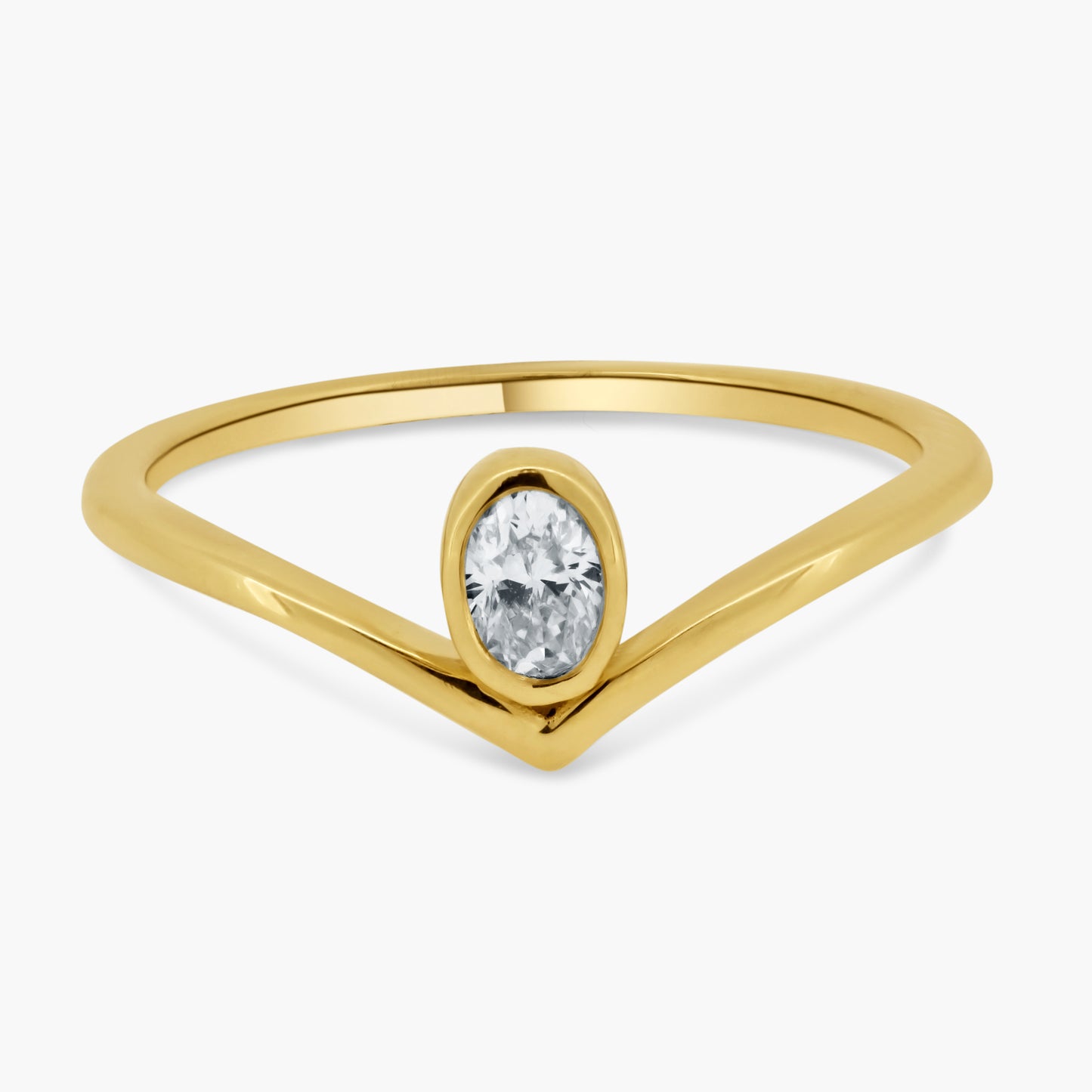 14K Yellow Gold Oval Diamond Curved Ring - R60603401