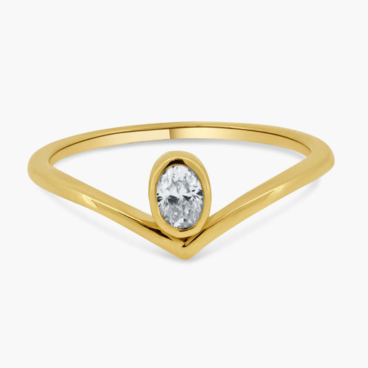 14K Yellow Gold Oval Diamond Curved Ring - R60603401