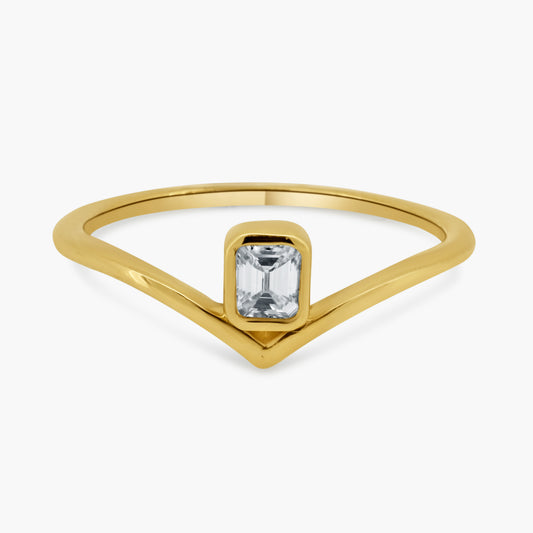 14K Yellow Gold Emerald Cut Diamond Curved Ring - R60603403