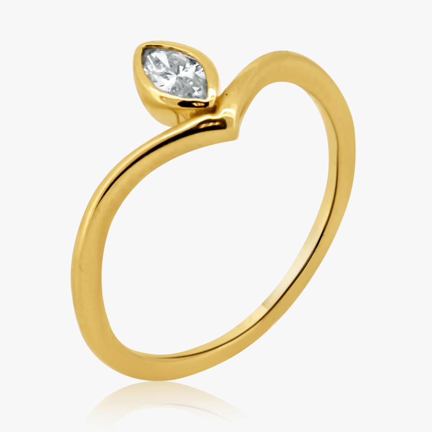 14K Yellow Gold Marquise Diamond Curved Ring - R60603405