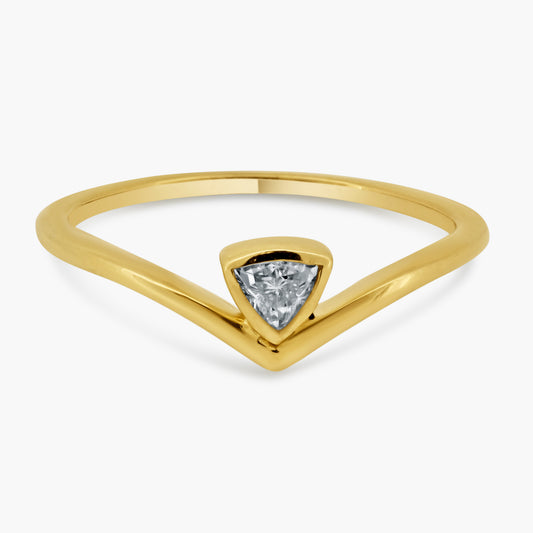 14K Yellow Gold Triangle Diamond Curved Ring - R60603406