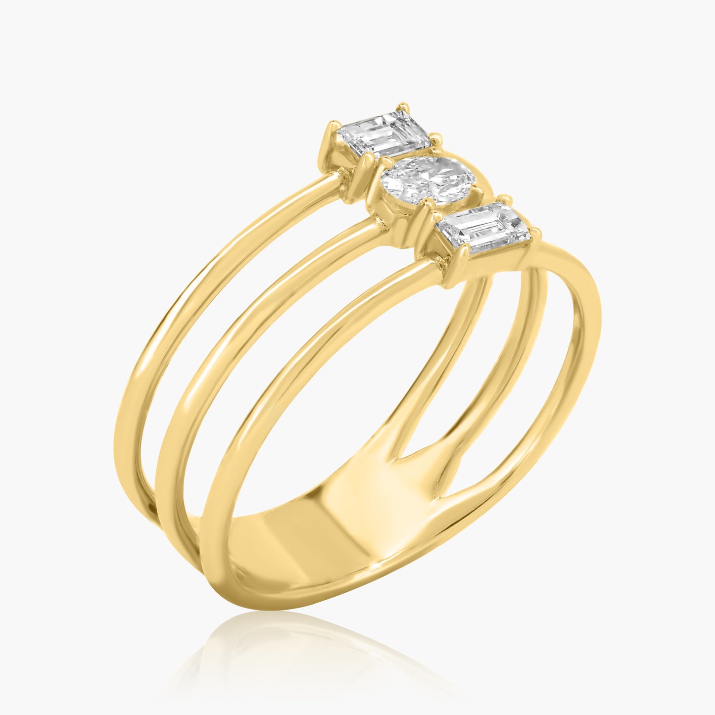 14K Yellow Gold Dainty Mixed Cut Diamond Ring - R60606705