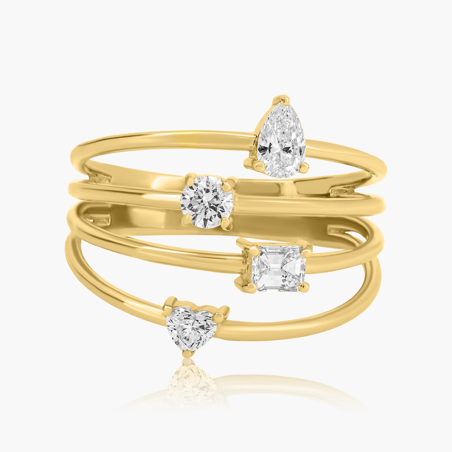 14K Yellow Gold Dainty Mixed Cut Diamond Ring - R606087