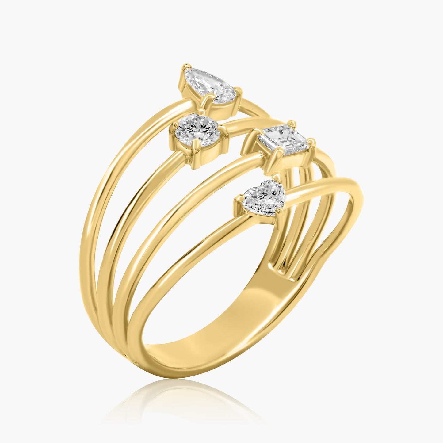 14K Yellow Gold Dainty Mixed Cut Diamond Ring - R606087