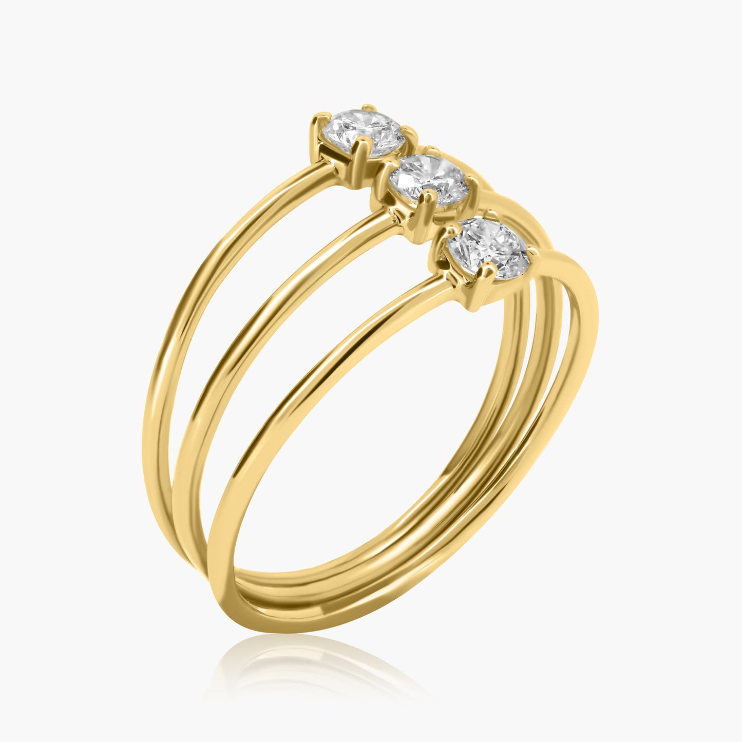 14K Yellow Gold Dainty Three Row Ring - R60619302