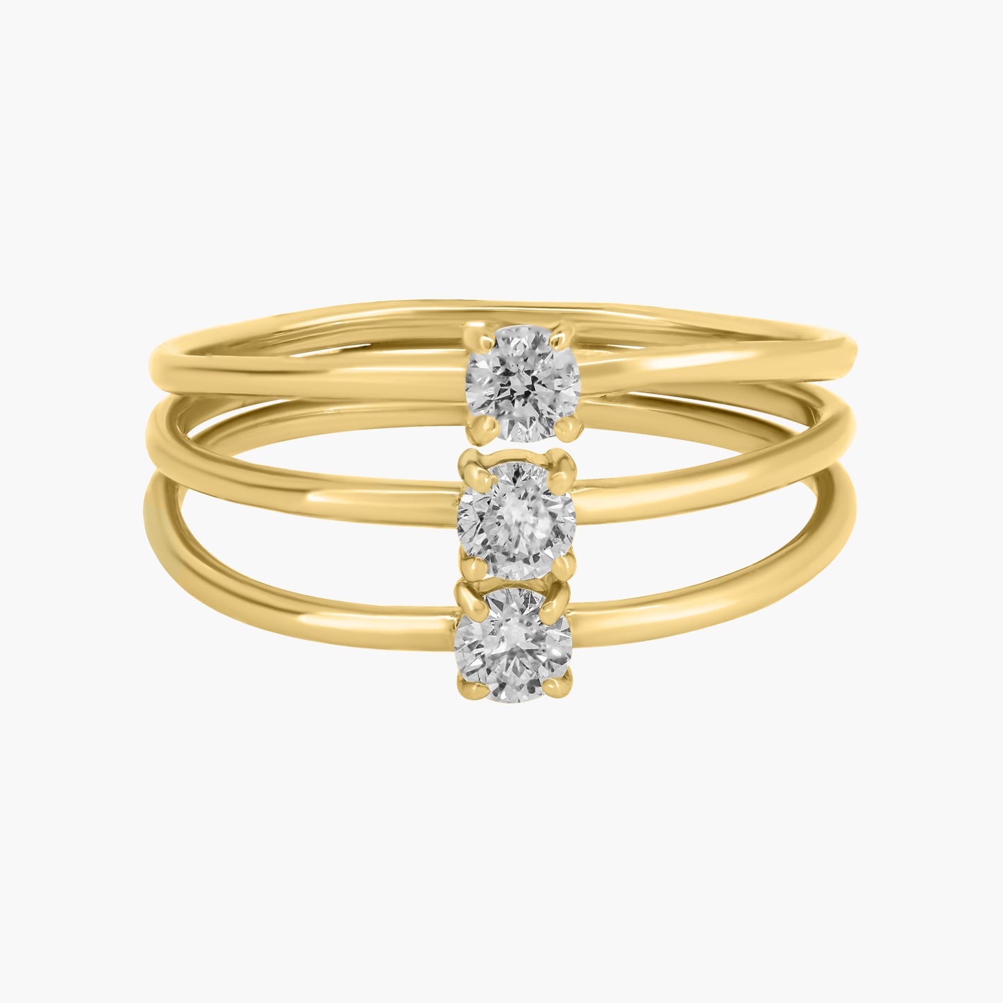 14K Yellow Gold Dainty Three Row Ring - R60619302