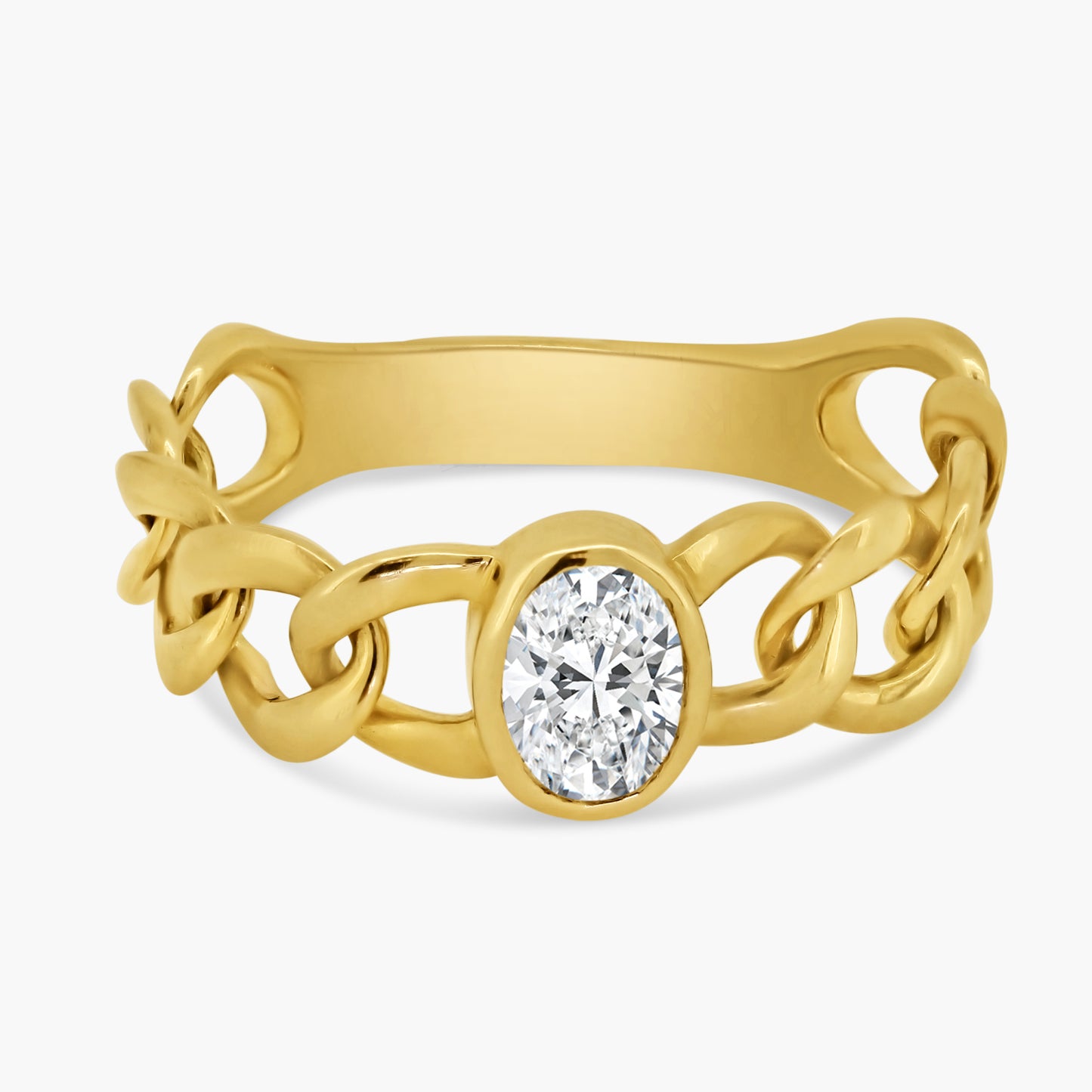 14K Yellow Gold Oval Diamond Chain Link Ring-R60633605