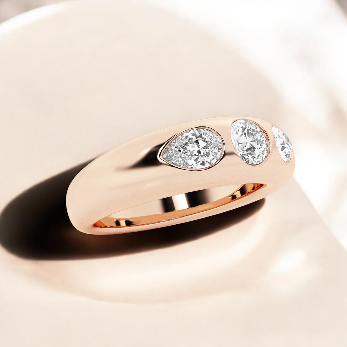 Round and Pear Lab Grown Diamond Domed Stackable Ring