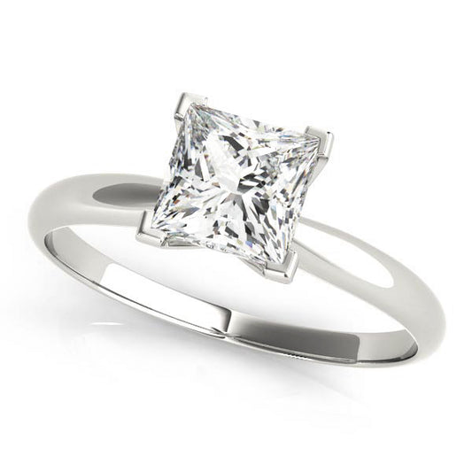 14K White Gold Solitaire Princess Shape Diamond Engagement Ring