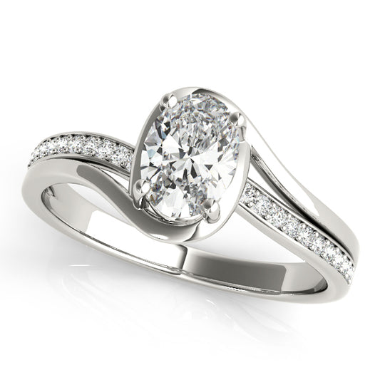 14K White Gold Bypass Oval Shape Diamond Engagement Ring