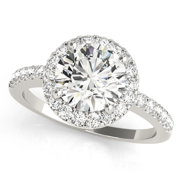 14K White Gold Halo Round Shape Diamond Engagement Ring