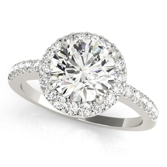 14K White Gold Halo Round Shape Diamond Engagement Ring