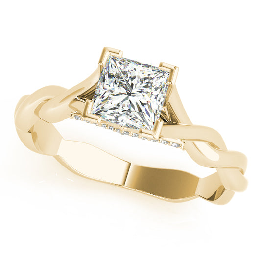 14K Yellow Gold Solitaire Princess Shape Diamond Engagement Ring